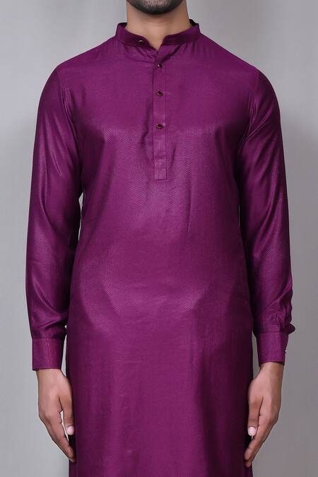 Shop_Samyukta Singhania_Purple Kurta Satin Silk Plain Mandarin Collar Set_Online_at_Aza_Fashions