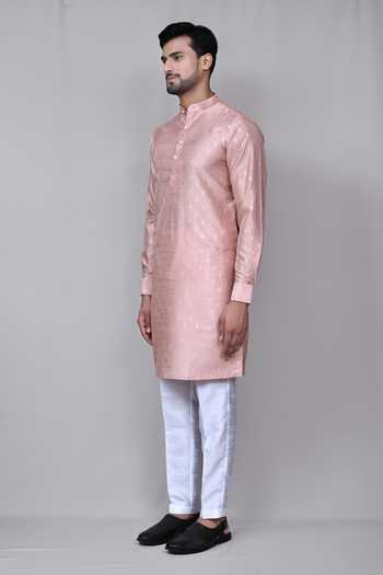 Arihant Rai Sinha_Peach Silk, Cotton Foil Print Kurta Set _Online_at_Aza_Fashions