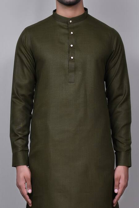 Shop_Samyukta Singhania_Green Kurta Cotton Linen Plain Set_Online_at_Aza_Fashions