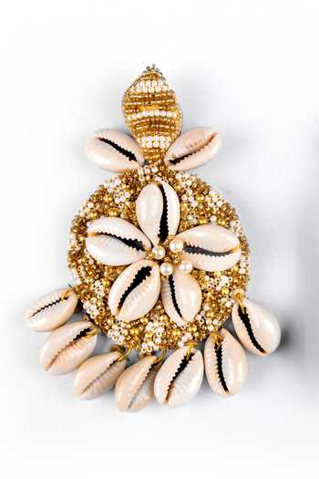 Kanyaadhan By Dhirajaayushi_Gold Plated Beads Shell Floral Embellished Earrings _Online_at_Aza_Fashions