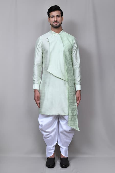 Buy Arihant Rai Sinha Green Silk, Jacquard Metallic Thread Asymmetric Kurta Set Online at Aza Fashions Buy_Arihant Rai Sinha_Green Silk, Jacquard Metallic Thread Asymmetric Kurta Set _Online_at_Aza_Fashions