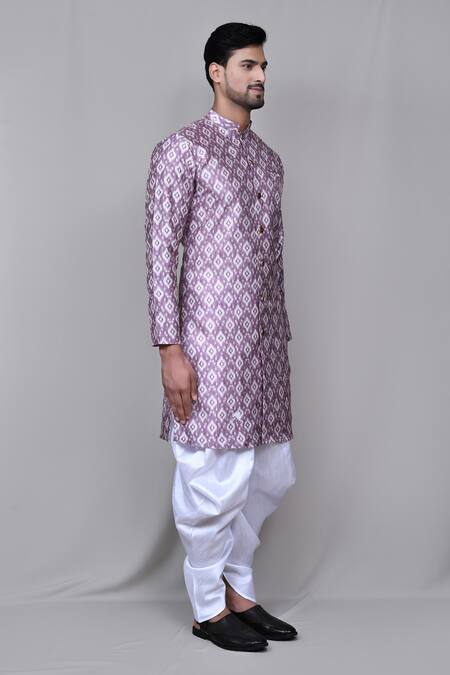 Samyukta Singhania_Purple Kurta Jacquard Art Silk Geometric Set_Online_at_Aza_Fashions