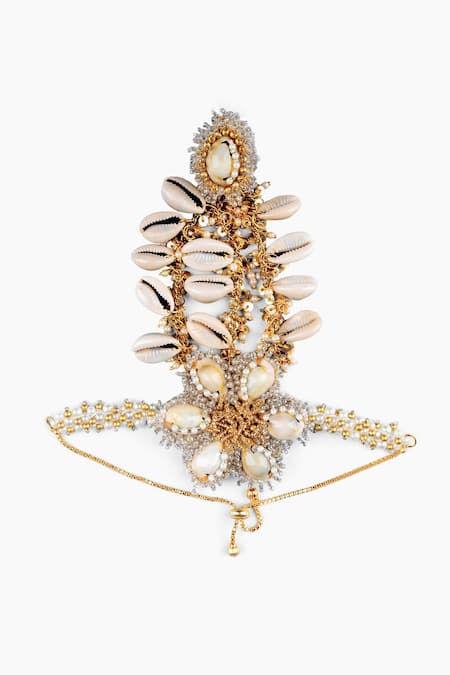 Kanyaadhan By Dhirajaayushi_White Beads Pearl Embellished Haathphool _Online_at_Aza_Fashions