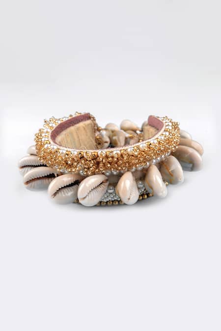 Kanyaadhan By Dhirajaayushi Shell Tassel Bangles Set of 2 