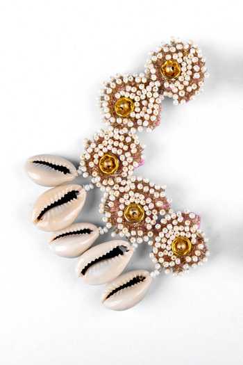 Kanyaadhan By Dhirajaayushi White Beads Shell Drop Earrings Online at Aza Fashions Kanyaadhan By Dhirajaayushi_White Beads Shell Drop Earrings _Online_at_Aza_Fashions