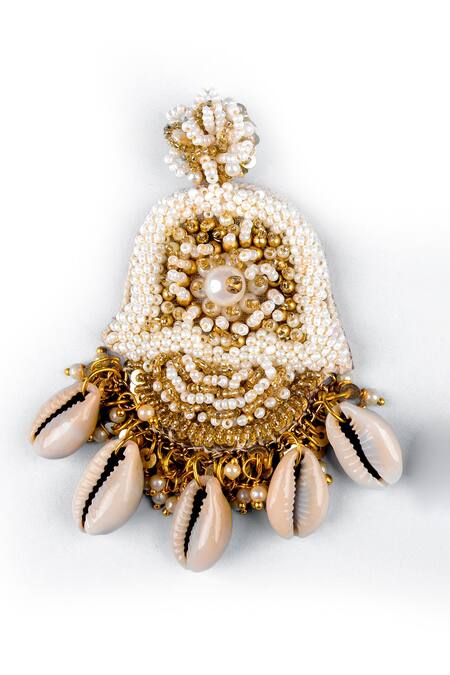 Kanyaadhan By Dhirajaayushi_Gold Plated Beads Shell Drop Embellished Earrings _Online_at_Aza_Fashions