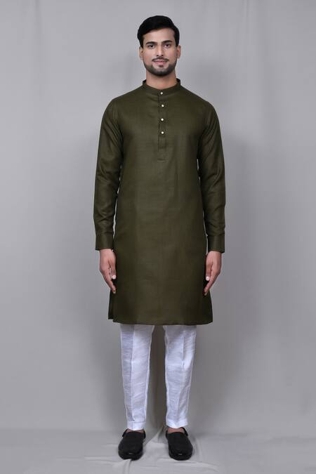 Buy_Samyukta Singhania_Green Kurta Cotton Linen Plain Set_Online_at_Aza_Fashions