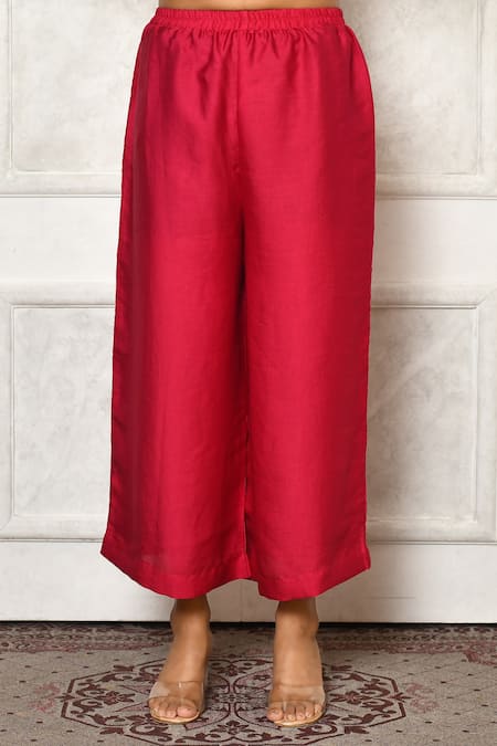 Aryavir Malhotra_Red Silk Ruffled Neck Layered Kurta And Pant Set_at_Aza_Fashions