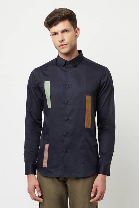 Lacquer Embassy_Blue Cotton Satin Plain Alipus Shirt _Online_at_Aza_Fashions