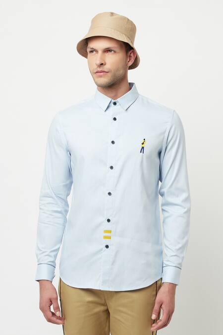 Lacquer Embassy Blue 100% Cotton Reposada Shirt Online at Aza Fashions Lacquer Embassy_Blue 100% Cotton Reposada Shirt _Online_at_Aza_Fashions