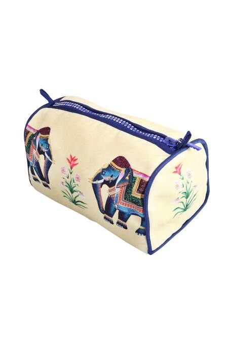 Puneet Gupta_Cream Digital Printed Canvas Elephant Pouch _Online_at_Aza_Fashions