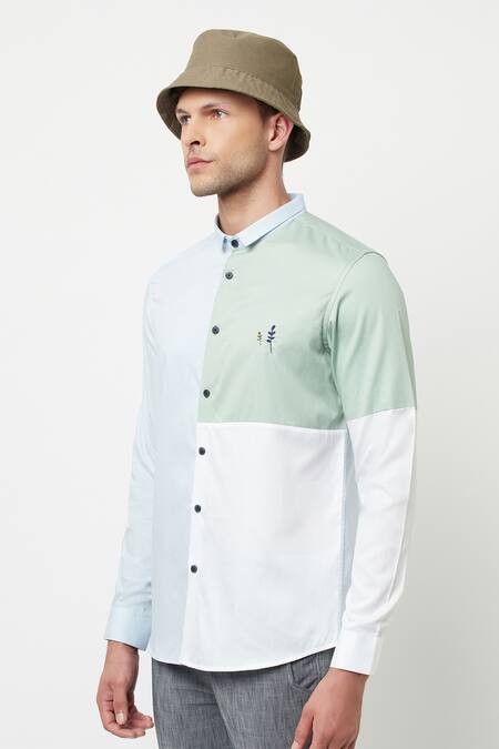 Shop Lacquer Embassy Blue 100% Cotton Leaf Azul Colorblock Shirt Online at Aza Fashions Shop_Lacquer Embassy_Blue 100% Cotton Leaf Azul Colorblock Shirt _Online_at_Aza_Fashions