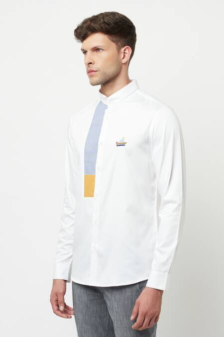Shop Lacquer Embassy White Cotton Satin Boat Mateo Shirt Online at Aza Fashions Shop_Lacquer Embassy_White Cotton Satin Boat Mateo Shirt _Online_at_Aza_Fashions