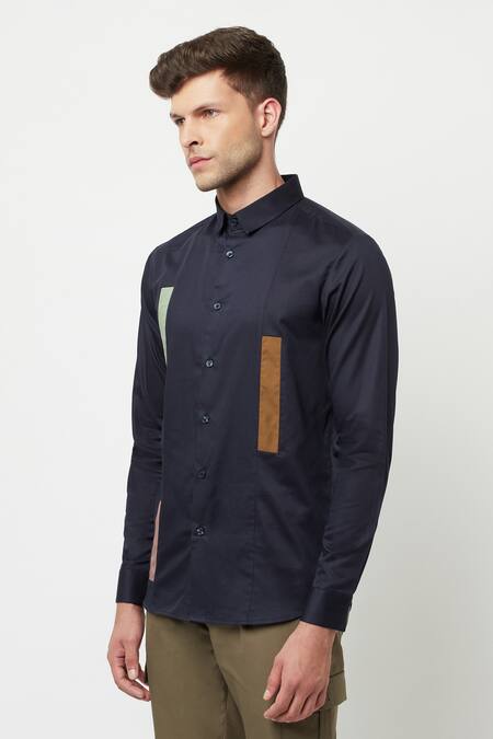 Shop_Lacquer Embassy_Blue Cotton Satin Plain Alipus Shirt _Online_at_Aza_Fashions