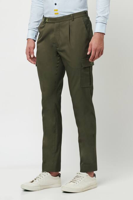 Buy Lacquer Embassy Green 100% Cotton Plain Montero Trouser Online at Aza Fashions Buy_Lacquer Embassy_Green 100% Cotton Plain Montero Trouser _Online_at_Aza_Fashions