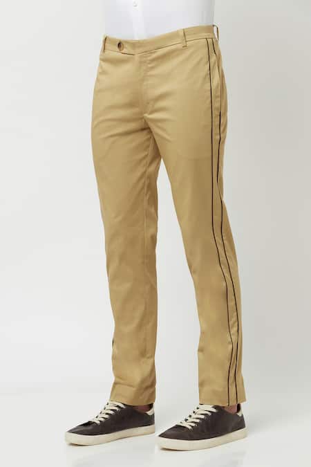 Buy_Lacquer Embassy_Beige 100% Cotton Plain Talea Trouser _Online_at_Aza_Fashions