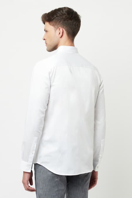 Shop Lacquer Embassy White Cotton Satin Boat Mateo Shirt at Aza Fashions Shop_Lacquer Embassy_White Cotton Satin Boat Mateo Shirt _at_Aza_Fashions