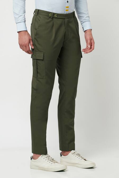 Lacquer Embassy Green 100% Cotton Plain Montero Trouser Online at Aza Fashions Lacquer Embassy_Green 100% Cotton Plain Montero Trouser _Online_at_Aza_Fashions