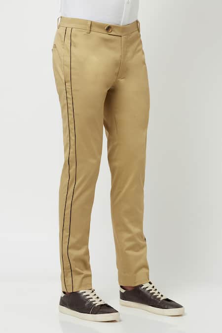 Lacquer Embassy_Beige 100% Cotton Plain Talea Trouser _Online_at_Aza_Fashions