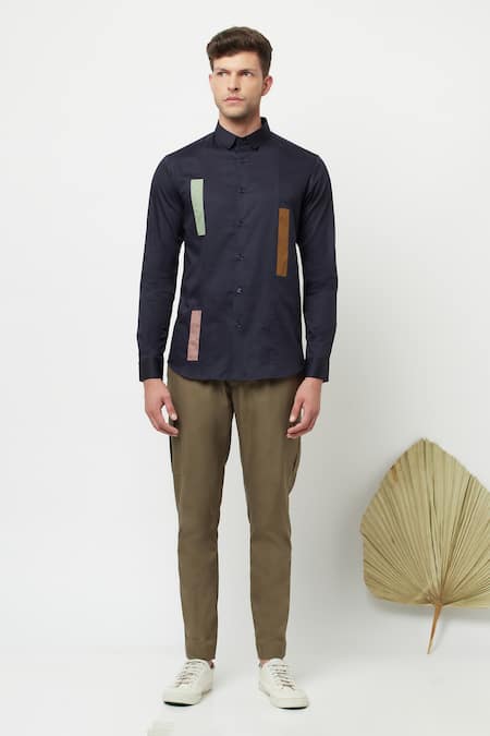 Lacquer Embassy Blue Cotton Satin Plain Alipus Shirt