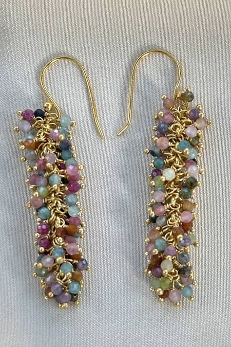 Shop Anuka Jewels Multi Color Stones Tourmaline Dangler Earrings at Aza Fashions Shop_Anuka Jewels_Multi Color Stones Tourmaline Dangler Earrings_at_Aza_Fashions