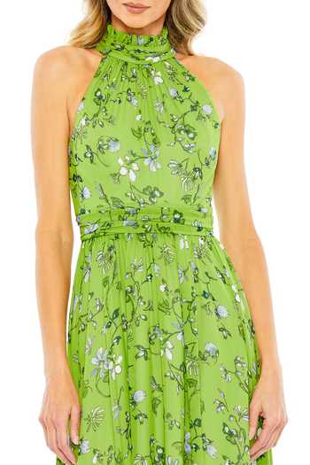 Mac Duggal_Green Polyester Embroidery Halter Neck Floral Printed Midi Dress _Online_at_Aza_Fashions