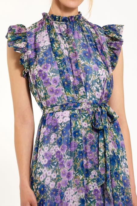 Mac Duggal_Purple Polyester Collared Lilac Gradient Floral Gown _Online_at_Aza_Fashions