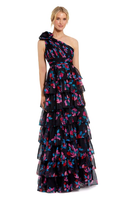 Mac Duggal Floral 3D Applique One Shoulder Gown