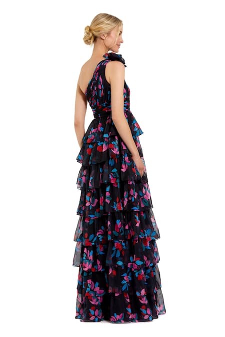 Mac Duggal Floral 3D Applique One Shoulder Gown