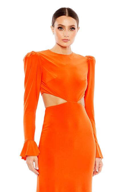 Mac Duggal_Orange Polyester Round Neck Cut-out Solid Gown _Online_at_Aza_Fashions