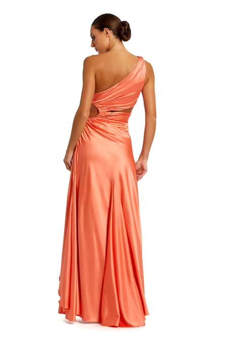 Mac Duggal Orange One Shoulder Side Cut-Out Gown 