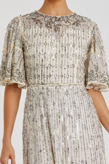 Mac Duggal Silver Polyester Sequins, Pearls Round Neck And Embellished Midi Dress Online at Aza Fashions Mac Duggal_Silver Polyester Sequins, Pearls Round Neck And Embellished Midi Dress _Online_at_Aza_Fashions