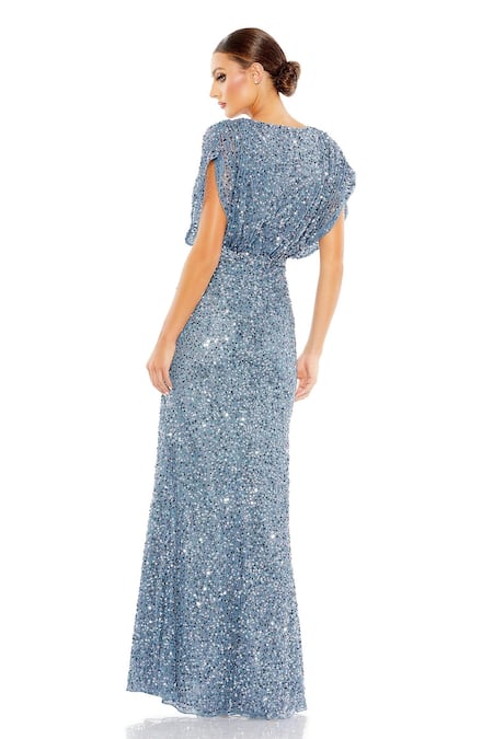 Mac Duggal Draped Sequin Embellished Gown 