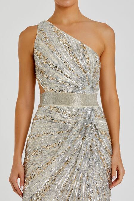 Mac Duggal Silver Polyester Sequins One Shoulder Gown Online at Aza Fashions Mac Duggal_Silver Polyester Sequins One Shoulder Gown _Online_at_Aza_Fashions