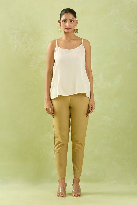 Shraddha Rambhia_Ivory Fine Chanderi Woven Stripe Collar Tunic_Online_at_Aza_Fashions