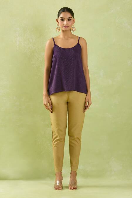 Shraddha Rambhia Purple Chanderi Collared Geometric Woven Shirt Tunic at Aza Fashions Shraddha Rambhia_Purple Chanderi Collared Geometric Woven Shirt Tunic_at_Aza_Fashions