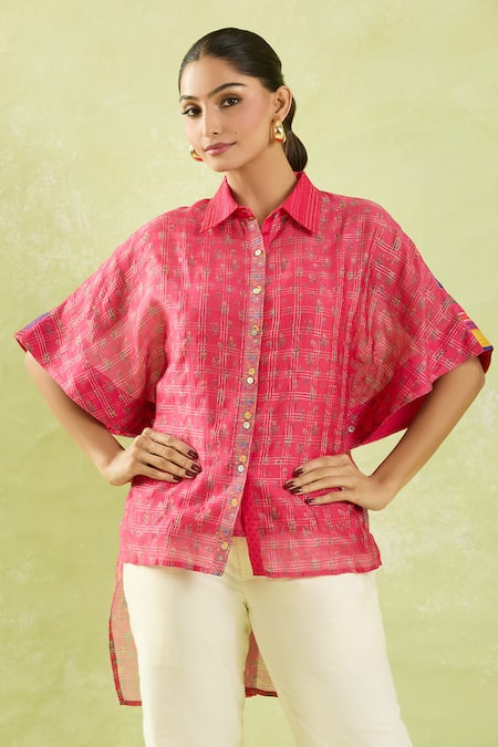 SHRADDHA RAMBHIA Chanderi Floral High-Low Shirt 