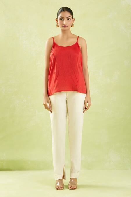 Buy Shraddha Rambhia Red Chanderi Collared High-low Floral Checkered Shirt Buy_Shraddha Rambhia_Red Chanderi Collared High-low Floral Checkered Shirt