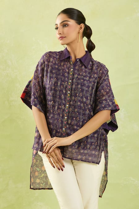 SHRADDHA RAMBHIA Chanderi Floral Print High-Low Shirt 