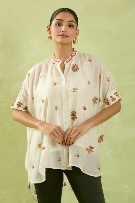 SHRADDHA RAMBHIA Floral Embroidered High-Low Shirt 