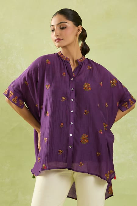 SHRADDHA RAMBHIA Resham Embroidered High-Low Shirt 