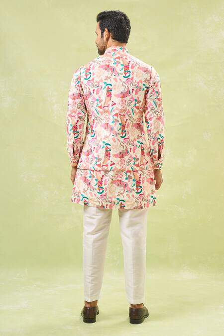 Shop Rng Safawala Off White Cotton, Silk Paint Stroke Print Bundi And Kurta Set at Aza Fashions Shop_Rng Safawala_Off White Cotton, Silk Paint Stroke Print Bundi And Kurta Set_at_Aza_Fashions