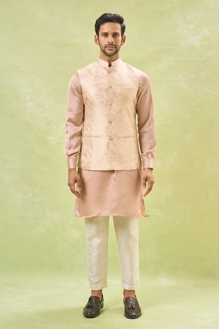 Buy_Rng Safawala_Cream Silk, Cotton Zari, Embroidery Floral Woven Bundi And Kurta Set 