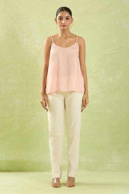 Shraddha Rambhia_Pink Chanderi Embroidery Thread Collar Shirt_at_Aza_Fashions