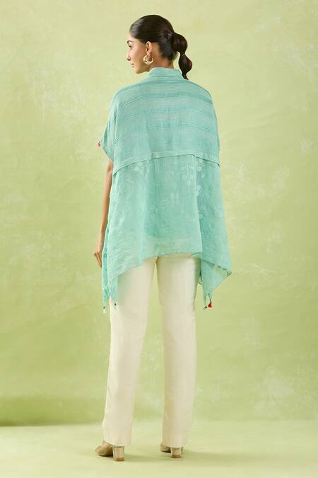 Shop Shraddha Rambhia Blue Chanderi Embroidery Thread Collar Asymmetric Hemline Shirt at Aza Fashions Shop_Shraddha Rambhia_Blue Chanderi Embroidery Thread Collar Asymmetric Hemline Shirt_at_Aza_Fashions