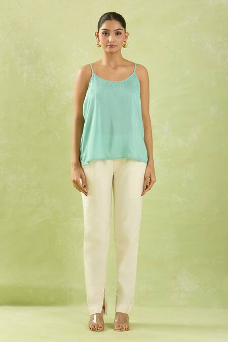 Buy Shraddha Rambhia Blue Chanderi Embroidery Thread Collar Asymmetric Hemline Shirt Buy_Shraddha Rambhia_Blue Chanderi Embroidery Thread Collar Asymmetric Hemline Shirt