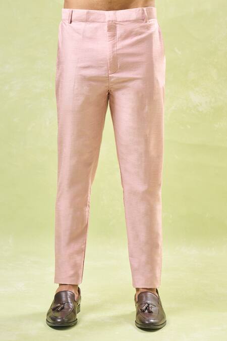 Buy Rng Safawala Pink Cotton, Silk Embroidery Geometric Bandhgala Set Buy_Rng Safawala_Pink Cotton, Silk Embroidery Geometric Bandhgala Set