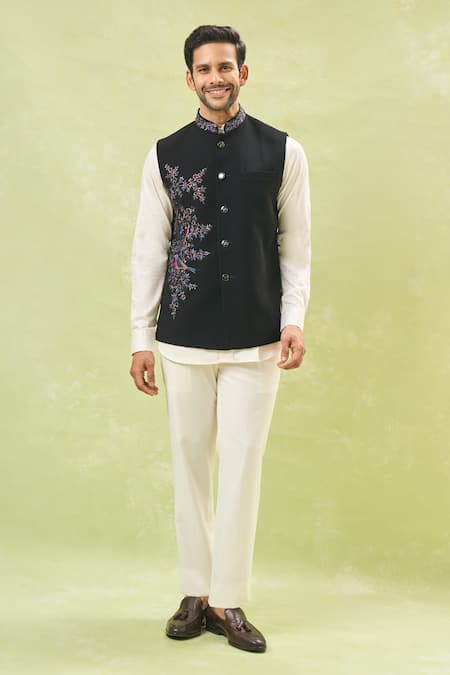 RNG Safawala Wildlife Resham Embroidered Nehru Jacket 