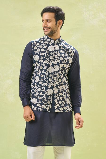 Buy_Rng Safawala_Blue Silk, Cotton Embroidery Dori Bundi And Kurta Set 