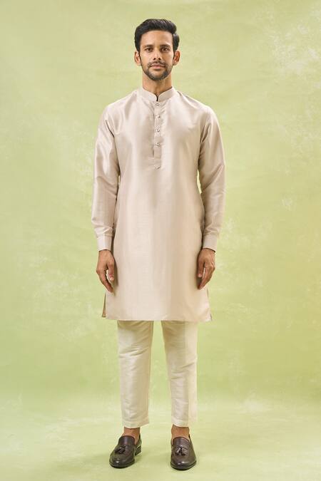 Shop Rng Safawala Beige Silk, Cotton Sequins, Embroidery Animal Bundi And Kurta Set Online at Aza Fashions Shop_Rng Safawala_Beige Silk, Cotton Sequins, Embroidery Animal Bundi And Kurta Set_Online_at_Aza_Fashions